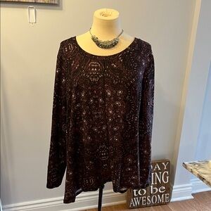 😍SHOW SPECIAL Plum and White Abstract Pattern Knit Long Sleeve Sweater 1x